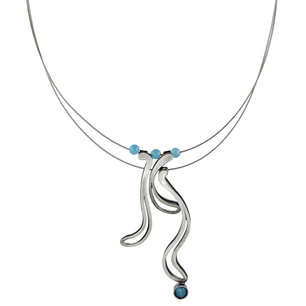 Christophe Poly Sculptural Silver Tendrils With Blue Necklace