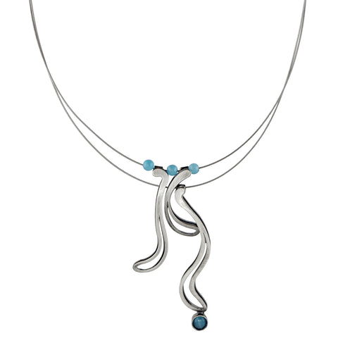 Christophe Poly Sculptural Silver Tendrils With Blue Necklace
