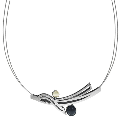 Christophe Poly Silver Double Bar With Black Necklace