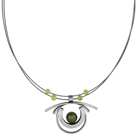 Christophe Poly Silver Green Half Moon Arch Necklace 