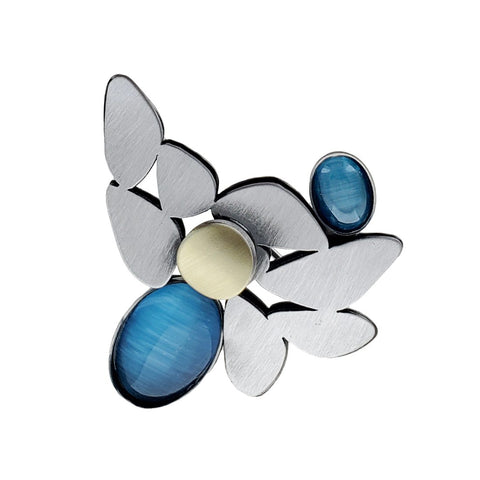 Christophe Poly Silver Petals Blue Brooch