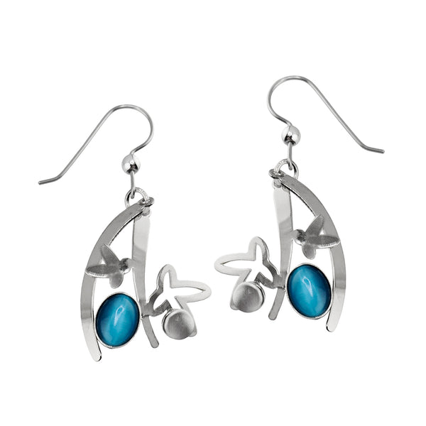 Christophe Poly Silver Petals Blue Swoop Earrings