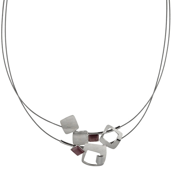 Christophe Poly Silver Squares Double Wire Purple Necklace