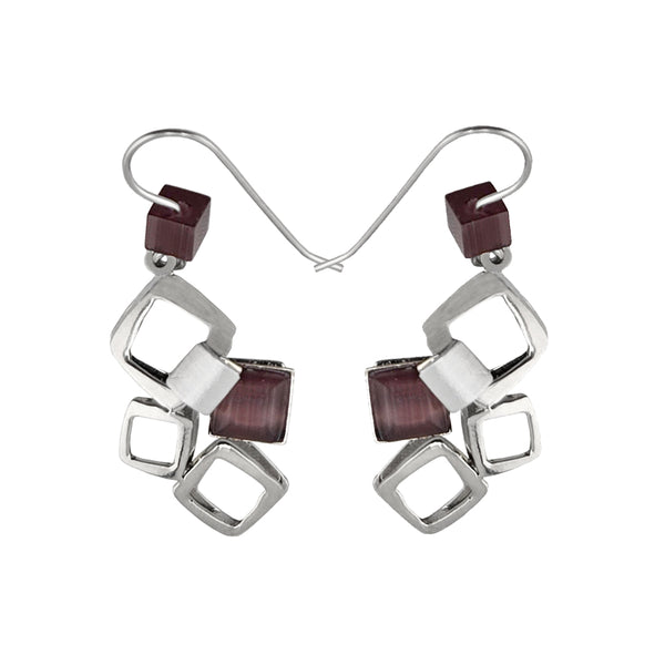 Christophe Poly Silver Squares Purple Earrings 