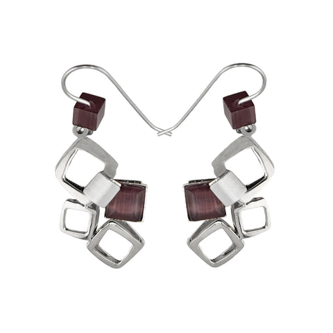 Christophe Poly Silver Squares Purple Earrings 