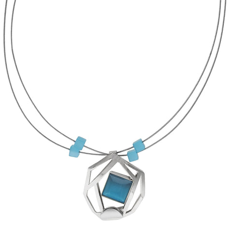 Christophe Poly Silver Web With Blue Pendant Necklace