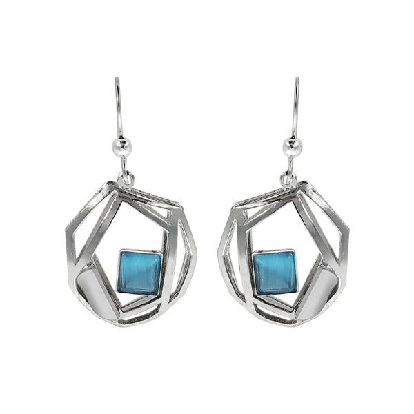 Christophe Poly Silver Web With Blue Square Earrings