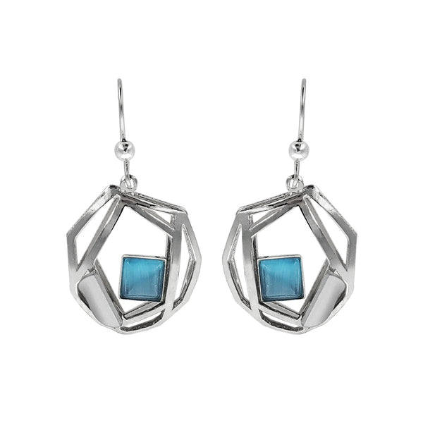 Christophe Poly Silver Web With Blue Square Earrings