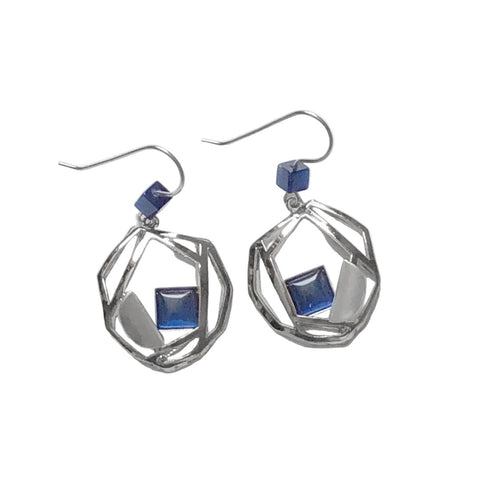 Christophe Poly Silver Web With Rich Blue Squares Earrings