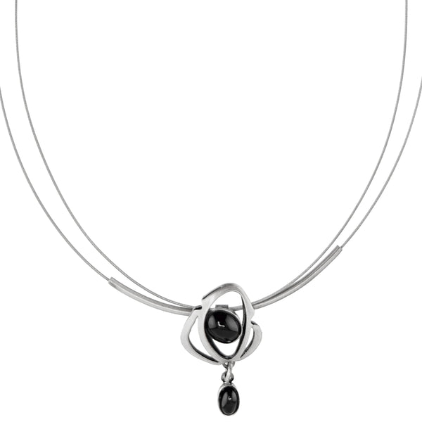 Christophe Poly Suspended Angular Black Drop Pendant Necklace 