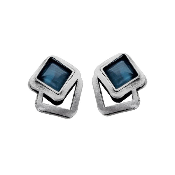 Christophe Poly Tiny Silver Square Blue Post Earrings