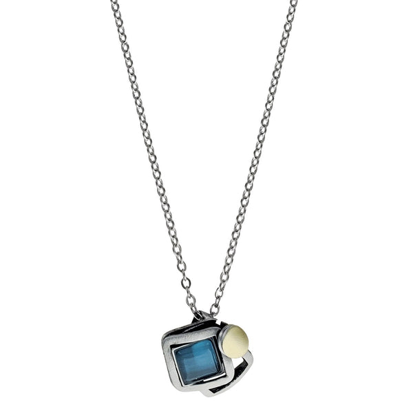  Christophe Poly Tiny Silver Squares Blue Necklace