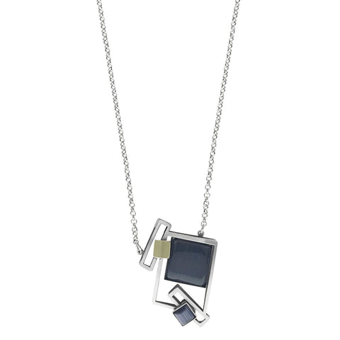 Christophe Poly Tumbling Shapes Black Glass Chain Necklace