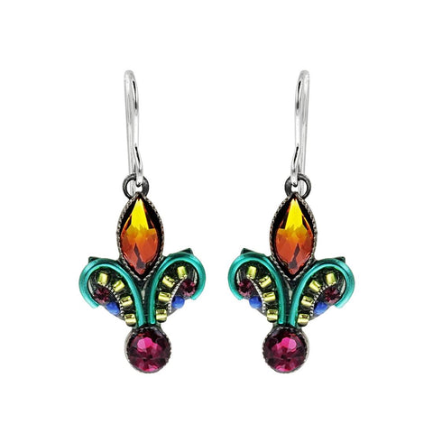 Firefly Designs Colorful Fleu De Lis Crystal Earrings