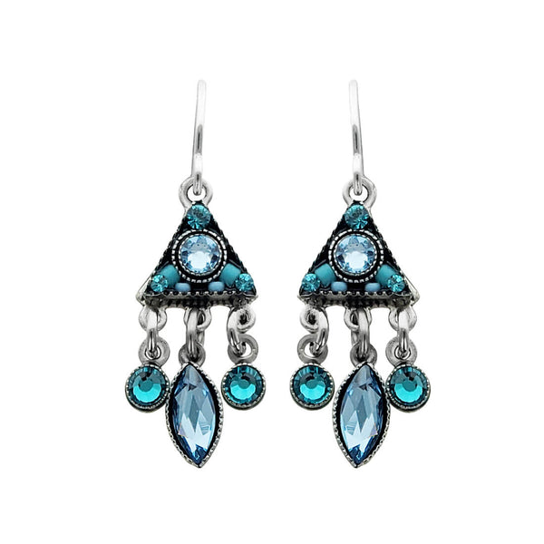 Firefly Mosaic Blue Crystal Triangle Drop Earrings