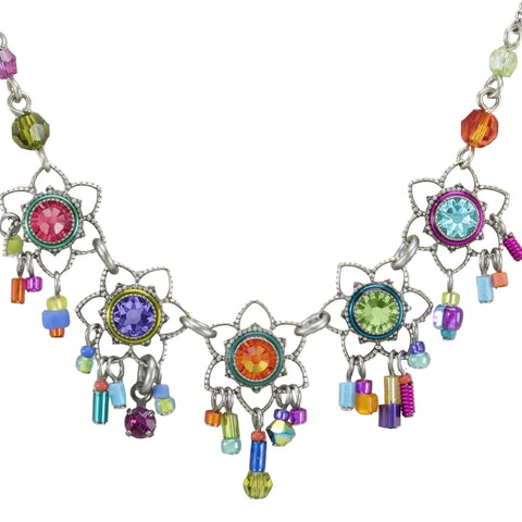 Firefly Mosaic Colorful Five Flowers Necklace Another View