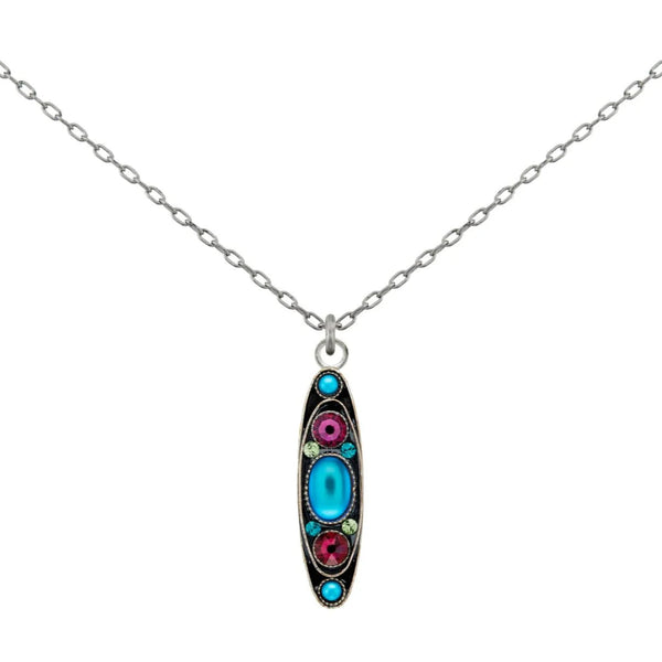 Firefly Mosaics Bermuda Blue Oval Pendant Necklace 