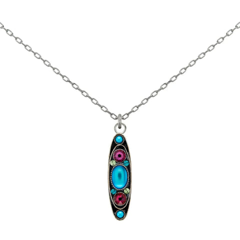 Firefly Mosaics Bermuda Blue Oval Pendant Necklace 