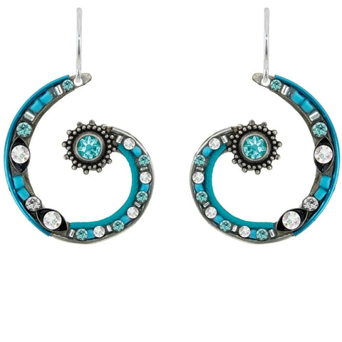 Firefly Mosaics Blue Ice Open Spiraling Hoop Earrings