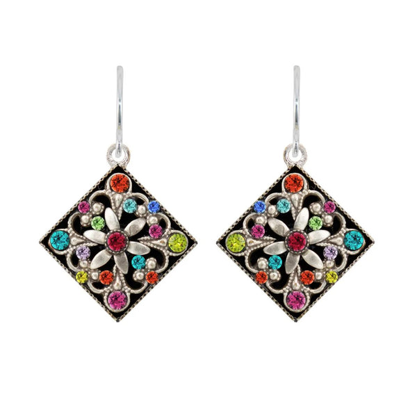 Firefly Mosaics Colorful Flower Filigree Earrings 