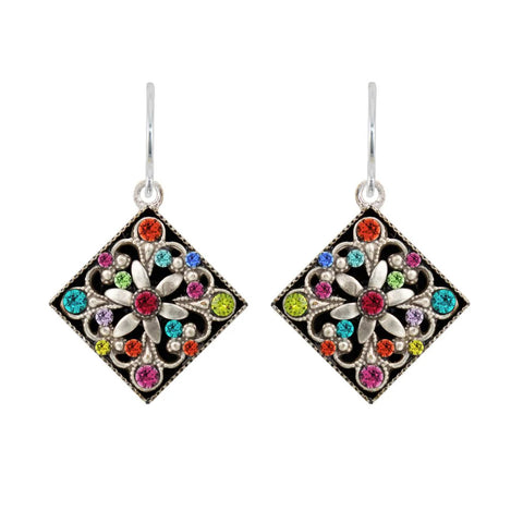 Firefly Mosaics Colorful Flower Filigree Earrings 