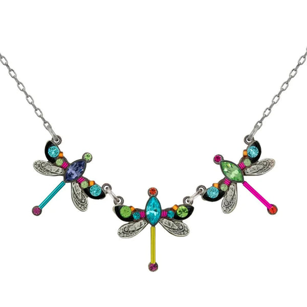 Firefly Mosaics Colorful Triple Dragonfly Necklace