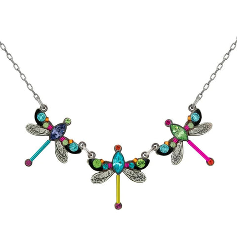 Firefly Mosaics Colorful Triple Dragonfly Necklace