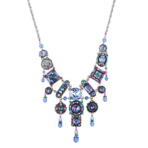 Firefly Mosaics Elaborate La Dolce Vita Colorful Blue Crystal Necklace