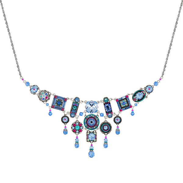 Firefly Mosaics Elaborate La Dolce Vita Colorful Blue Crystal Necklace