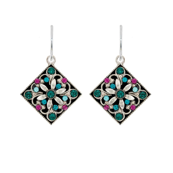 Firefly Mosaics Emerald Flower Filigree Earrings