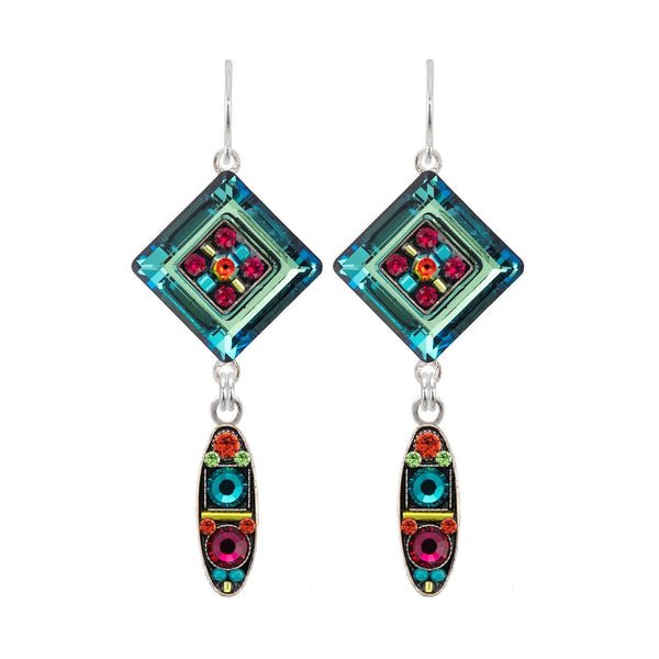 Firefly Mosaics Iridescent Teal Colorful Drop Earrings