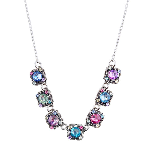 Firefly Mosaics Pastel Austrian Crystals Square Drop Garland Necklace