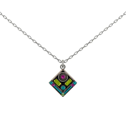 Firefly Mosaics Petite Green Azure Blue Diamond Drop Necklace 