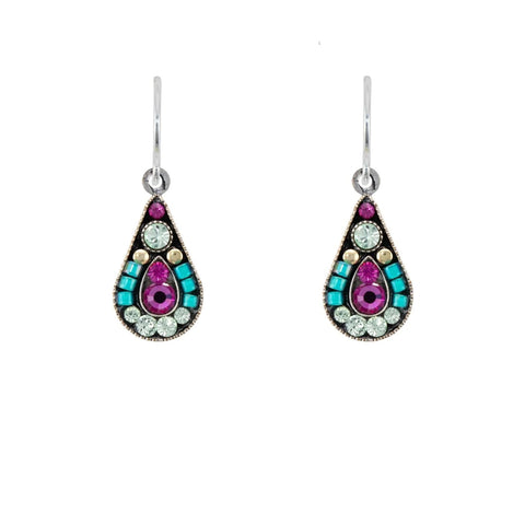 Firefly Mosaic Raindrop Fuchsia Earrings