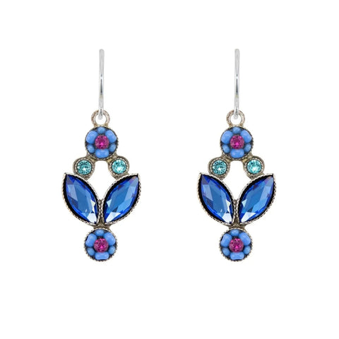 Firefly Mosaics Sapphire Leaf Botanical Crystal Flower Earrings