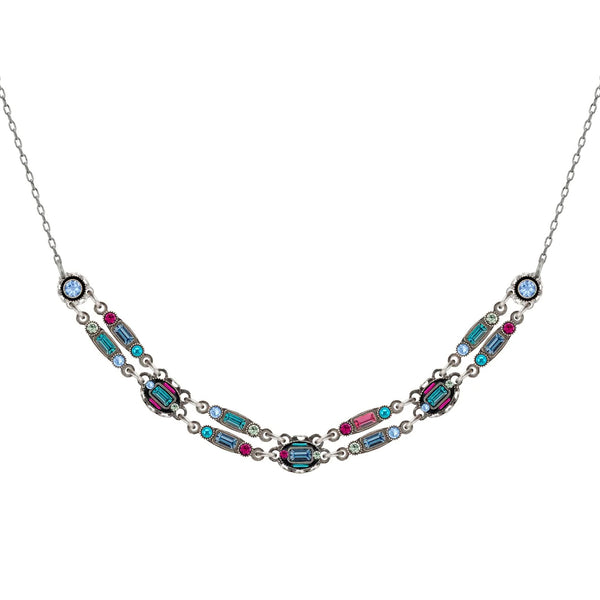 Firefly Mosaics Sky Blue Crystals Double Path Necklace 