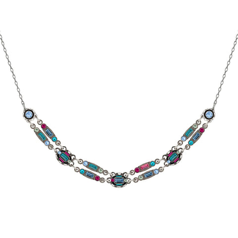 Firefly Mosaics Sky Blue Crystals Double Path Necklace 