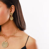 Gold Starburst Double Drop Post Earrings On