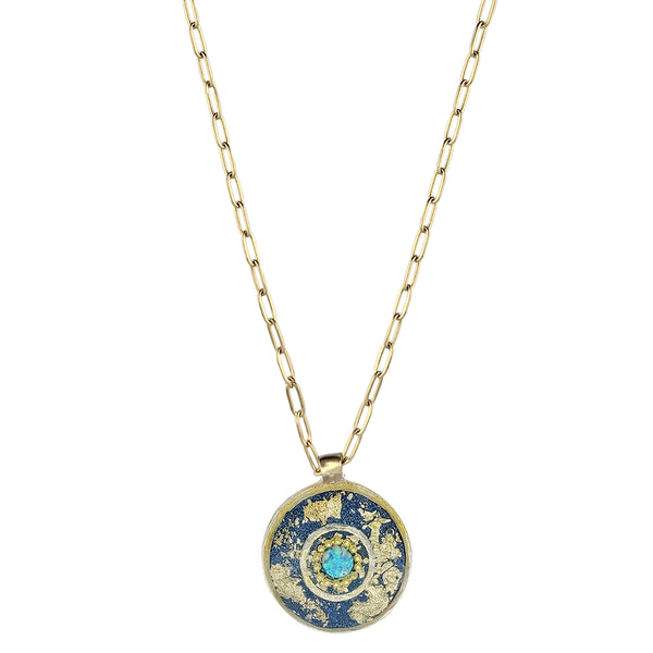 Israeli Aegean Blue Gold Star Dust Pendent Necklace