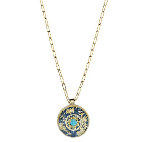 Israeli Aegean Blue Gold Star Dust Pendent Necklace