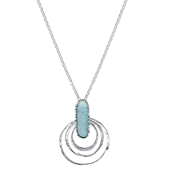 Israeli Aqua Roman Glass Silver Hoops Necklace