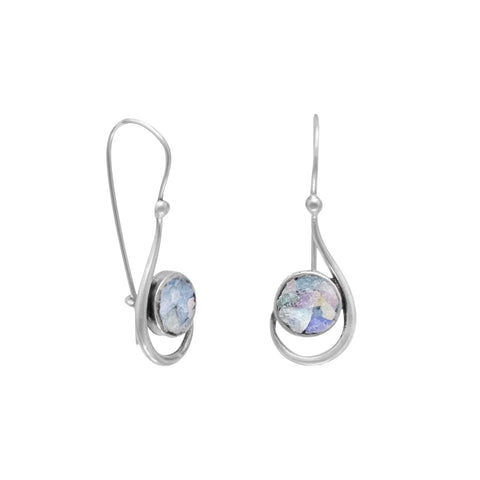 Israeli Blue Roman Glass Petite Swirling Tendril Earrings 