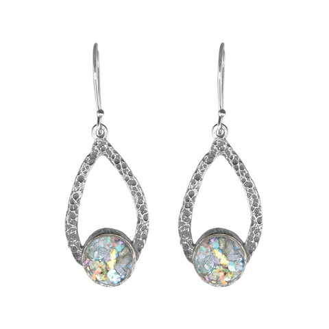 Israeli Blue Roman Glass Teardrop Reflection Earrings