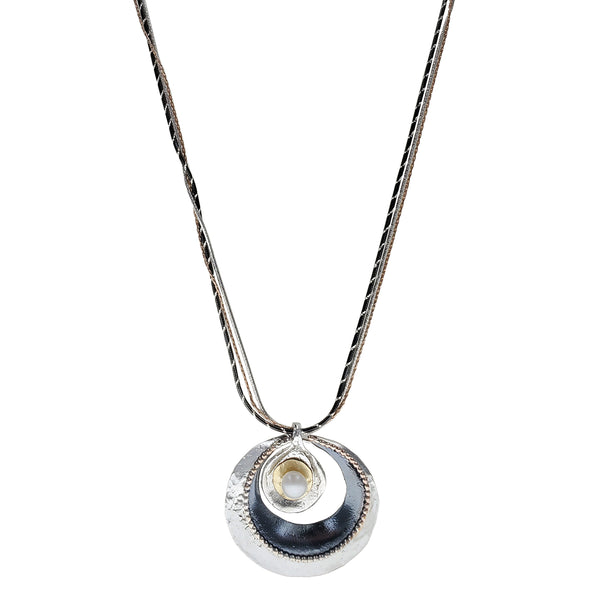 Israeli Dganit Hen Beaded Open Hoop Pearl Pendant Necklace