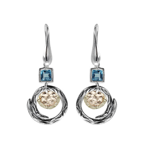 Israeli Dganit Hen Blue Topaz Gold Within Silver Spiral Earrings 