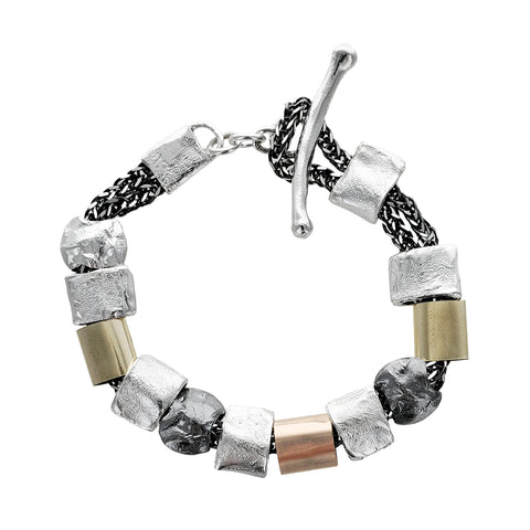 Israeli Dganit Hen Gold Silver Playful Path Elements Bracelet