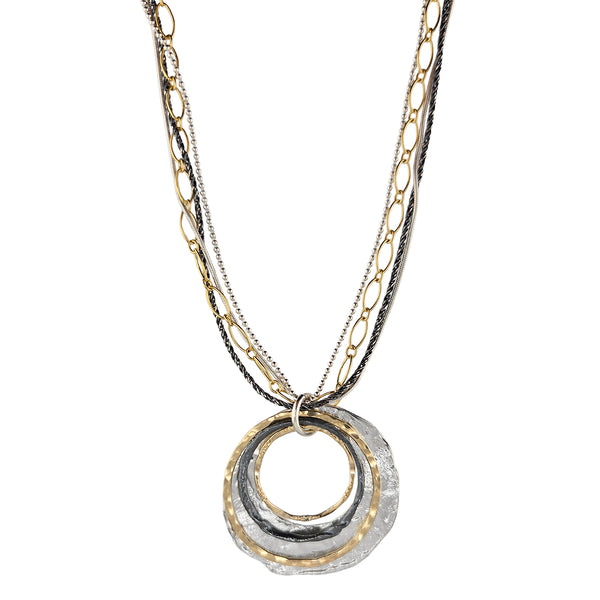 Israeli Dganit Hen Layers Of Hoops And Chains Mixed Metal Pendant Necklace