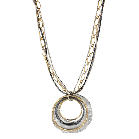 Israeli Dganit Hen Layers Of Hoops And Chains Mixed Metal Pendant Necklace