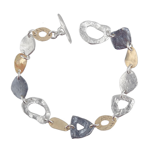 Israeli Dganit Hen Petite Silver Gold Playful Geometry Link Bracelet 