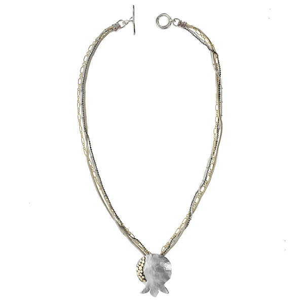 Collier Statement Ethnique Armor Link - Pendentif Grenade Et Pièces - Longueur 46-50 Cm - Argenté